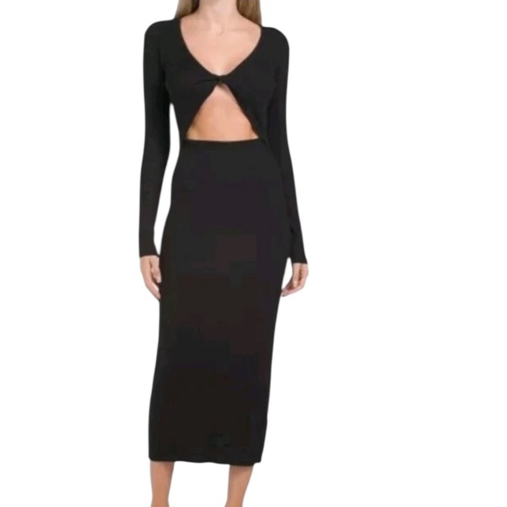 House of Harlow 1960 Sheath Midi Dress Black Cut Out Ribbed Knit Size M - Picture 2 of 11